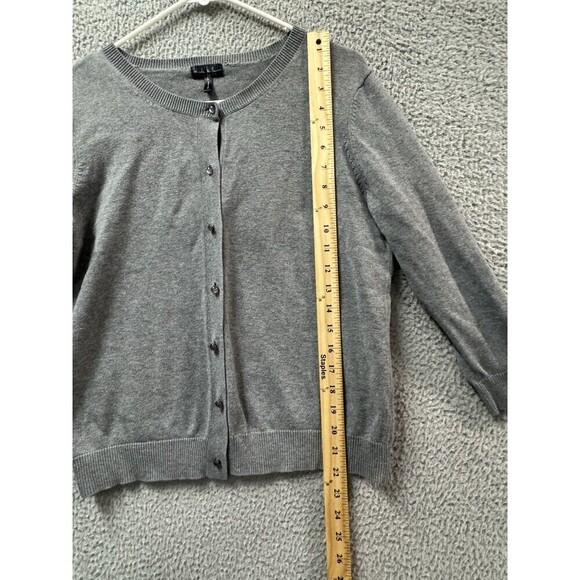 Nicole Miller Cardigan Sweater Womens L Gray Long Sleeve Crew Button Up - Picture 3 of 10